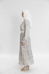 Eteği Pliseli Şifon Desenli Etek-Bluz Takım