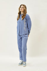 Nakış Detaylı Gömlek-Pantolon Takım