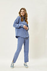 Nakış Detaylı Gömlek-Pantolon Takım