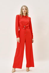 Aksesuar Detaylı Bluz-Pantolon Takım