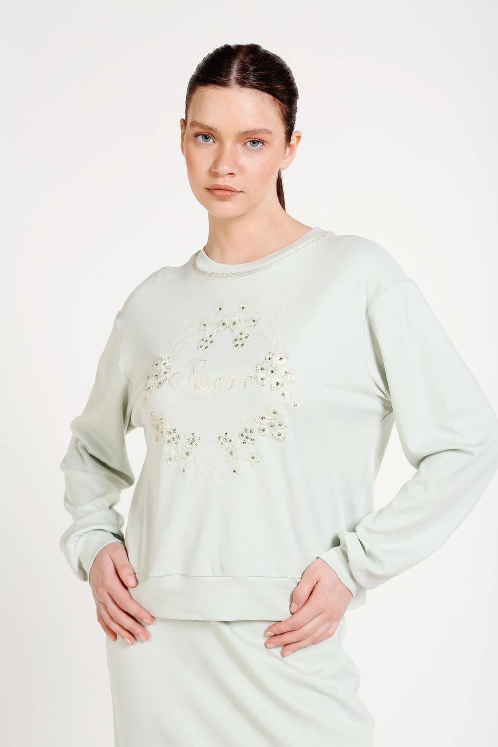 Nakış Ve Swarovski Taş Süslemeli Sweatshirt
